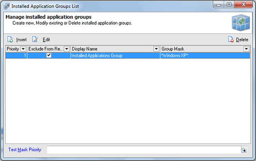 The Installed Applications Groups List dialog