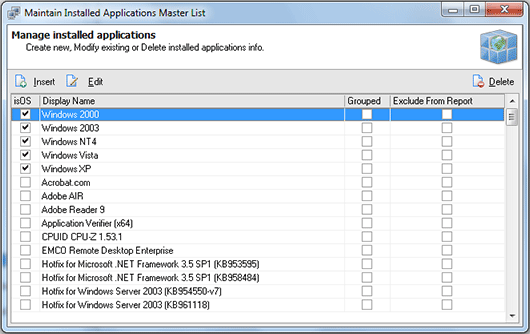 The Maintain Installed Applications Master List dialog