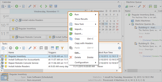 The Tasks area The Tasks area