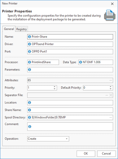 Adding a printer to be created during installation of the resulting package