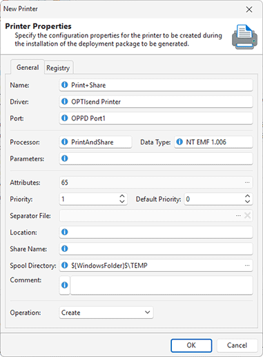Adding a printer to be created during installation of the resulting package