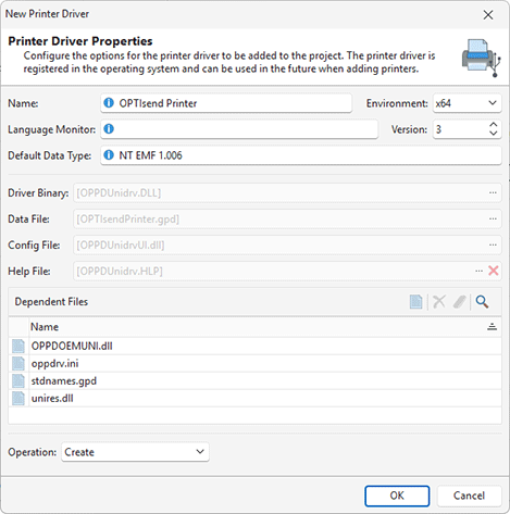 Adding a printer driver to be installed with the resulting package