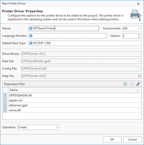 Adding a printer driver to be installed with the resulting package