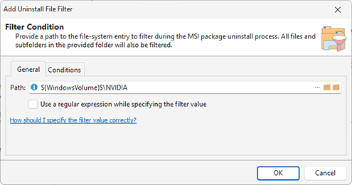Configuring an Uninstall File Filter
