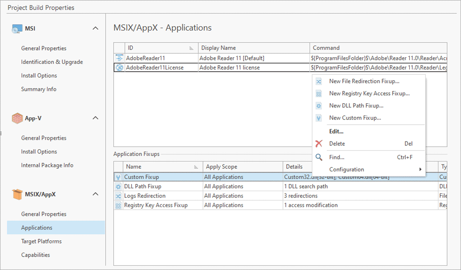 MSIX application fixups