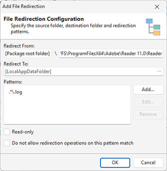 Package relative redirection configuration
