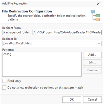 Package relative redirection configuration