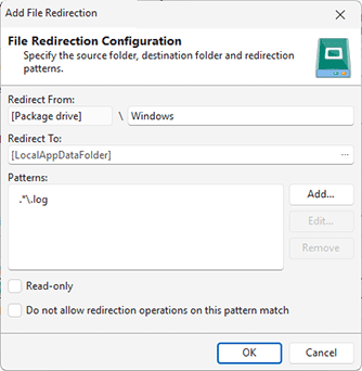 Package drive relative redirection configuration