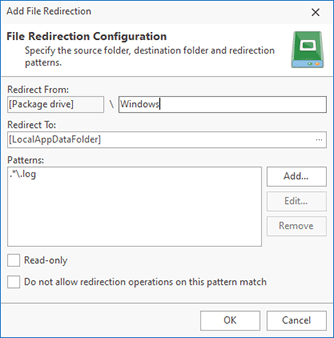 Package drive relative redirection configuration