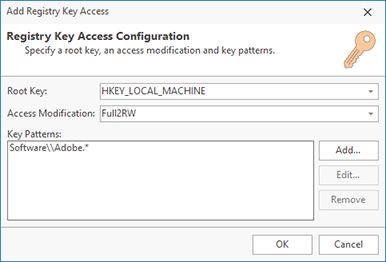 Registry key access configuration