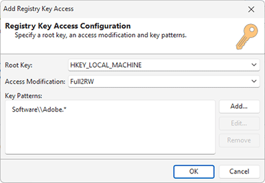 Registry key access configuration Registry key access configuration
