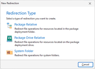 Select a fixup redirection type