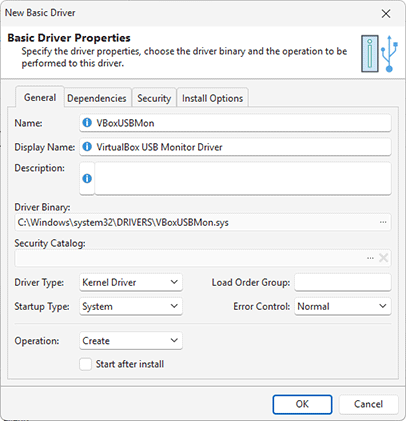 Adding a basic driver to be created and started during an MSI package installation