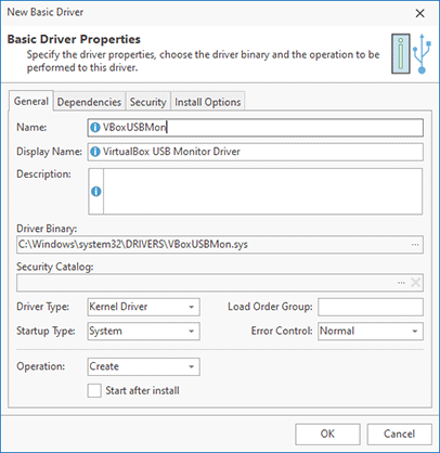 Adding a basic driver to be created and started during an MSI package installation