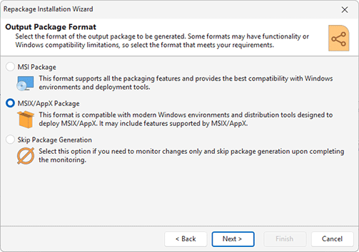 Selecting the output format Selecting the output format