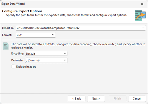 Export data options Export data options