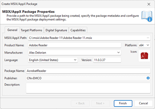 Specifying general MSIX/AppX package information