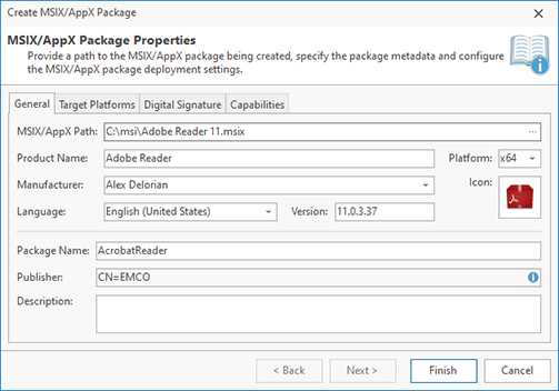 Specifying general MSIX/AppX package information