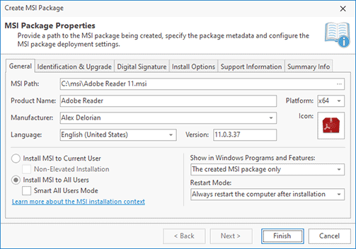 Specifying general MSI package information