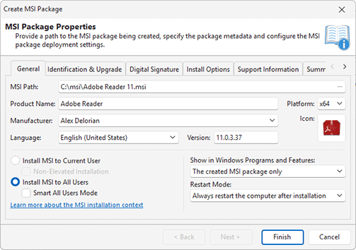 Specifying general MSI package information