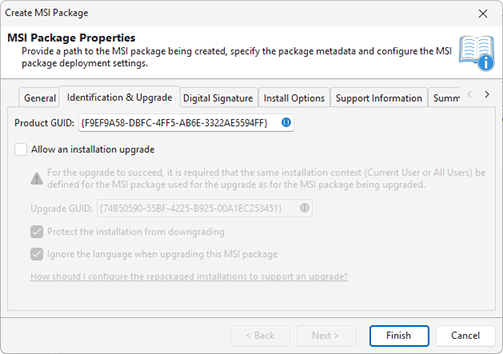Identifying the generated MSI package