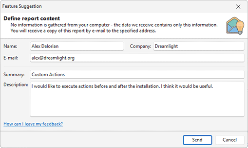 The feature suggestion form The feature suggestion form