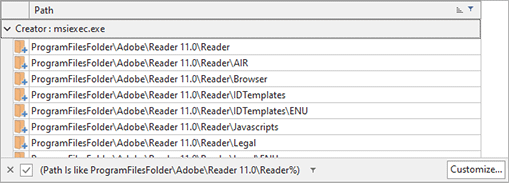 The filter info pane