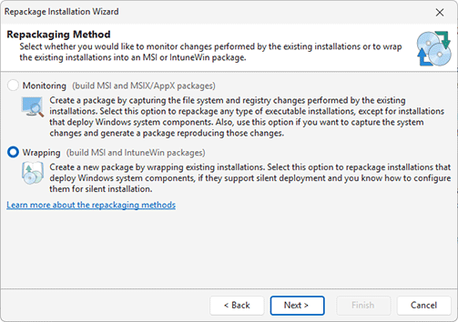 Select the repackaging method Select the repackaging method
