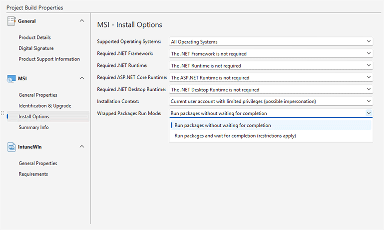 Changing Wrapped Packages Run Mode Changing Wrapped Packages Run Mode