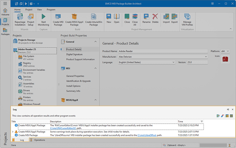 The Log view The Log view