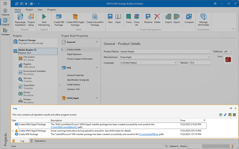 The Log view The Log view