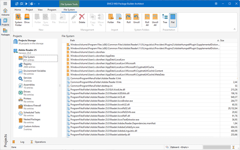 File System changes grouped by processes that generated the changes