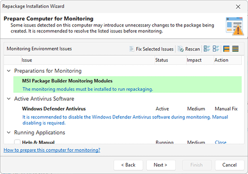 Monitoring environment issues