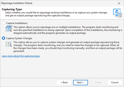 Select the capturing type Select the capturing type
