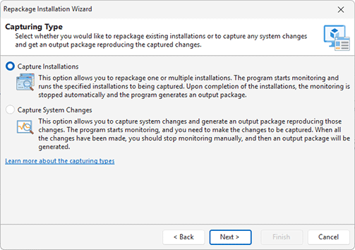 Select the capturing type Select the capturing type