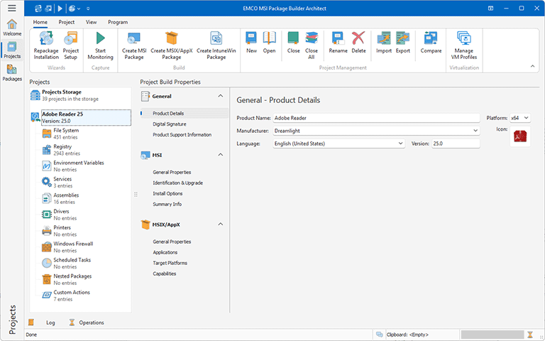 Editing the project properties Editing the project properties