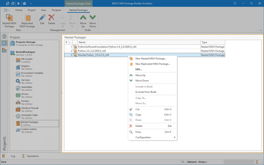 Nested Packages view