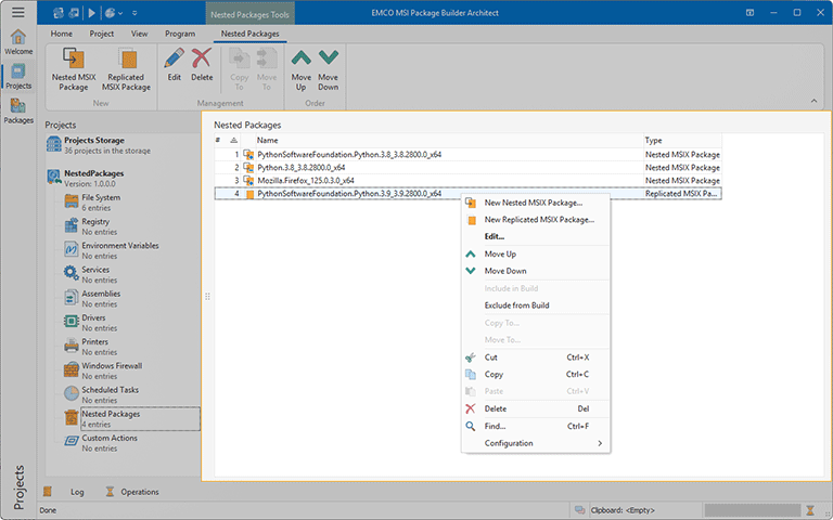 Nested Packages view