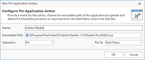 Creating a new Pin Application action