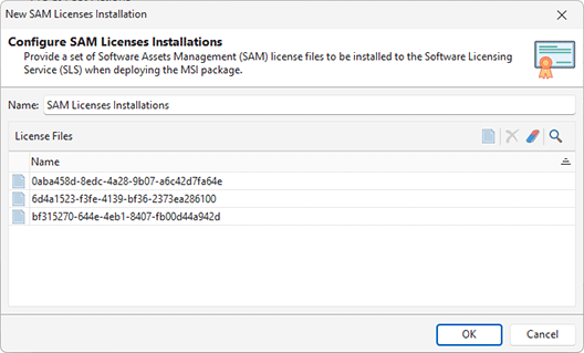 Creating a new SAM Licenses Installation action
