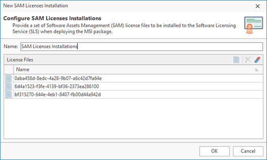 Creating a new SAM Licenses Installation action