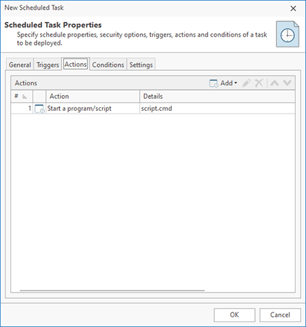 Task actions configuration