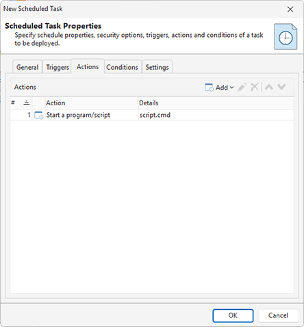 Task actions configuration Task actions configuration