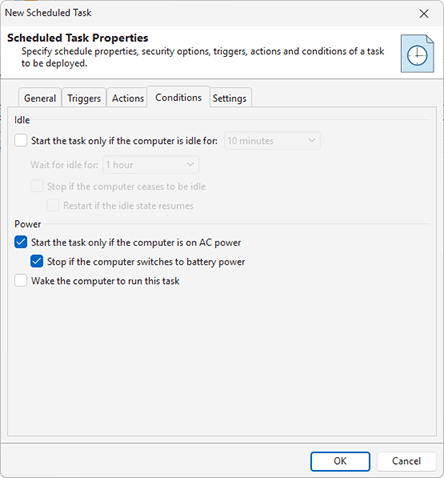Task conditions configuration