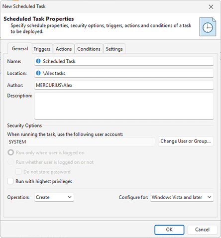 Scheduled task general options Scheduled task general options