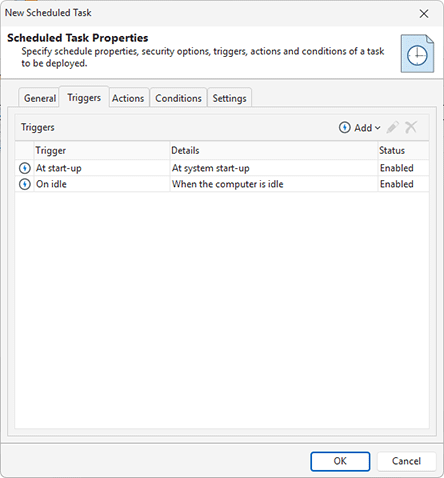 Task triggers configuration