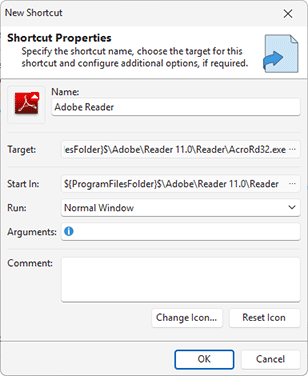 Adding a shortcut to a project