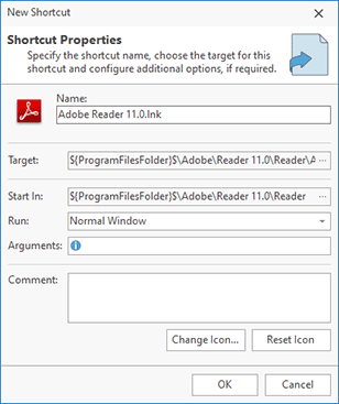 Adding a shortcut to a project
