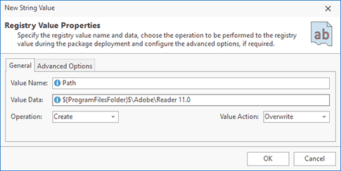 Adding a registry value modification to a project