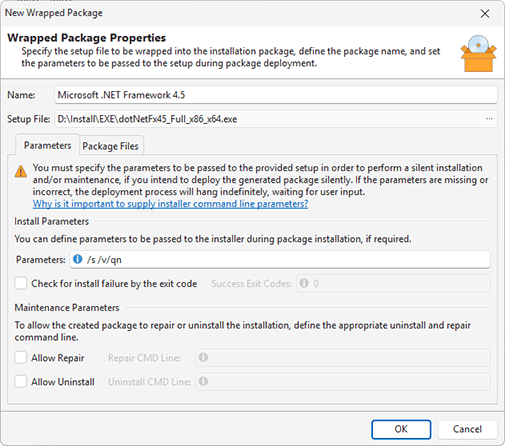 Configure the .NET Framework installation options